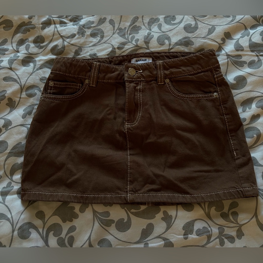 Garage Tan Denim Skirt